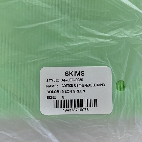 SKIMS COTTON RIB LEGGING NEON GREEN S NWT IN PKG UNOPENED - Picture 8 of 8